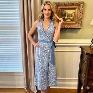 NWOT Diane von Furstenburg x Target Sea Twig Blue Knit Midi Wrap Dress Size XS